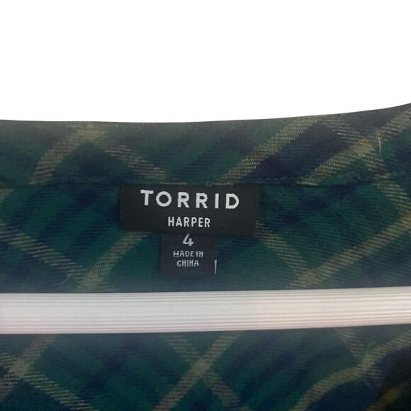 Torrid size 3, the Harper plaid, blue and green long sleeve blouse - Picture 5 of 6